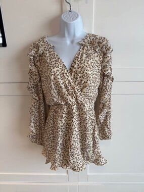 Express Leopard Print Ruffle Dress (S) Pockets + Zip Side